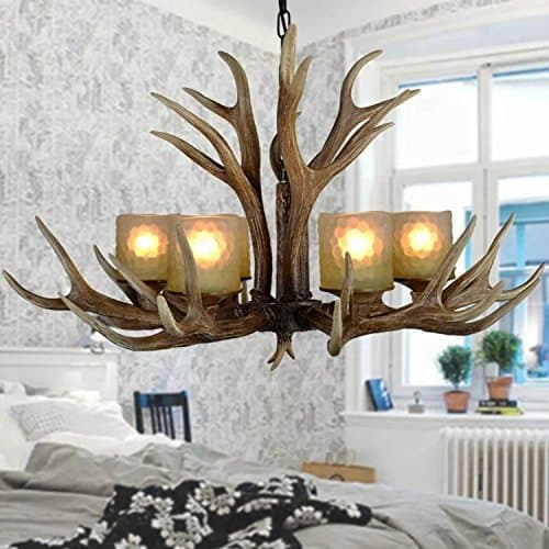 CHIRPSSTAG Antlers Vintage Style Resin 6 Light Chandeliers, American Rural Countryside Antler Chandeliers,Living Room,Bar,Cafe, Dining Room Deer Horn Chandeliers
