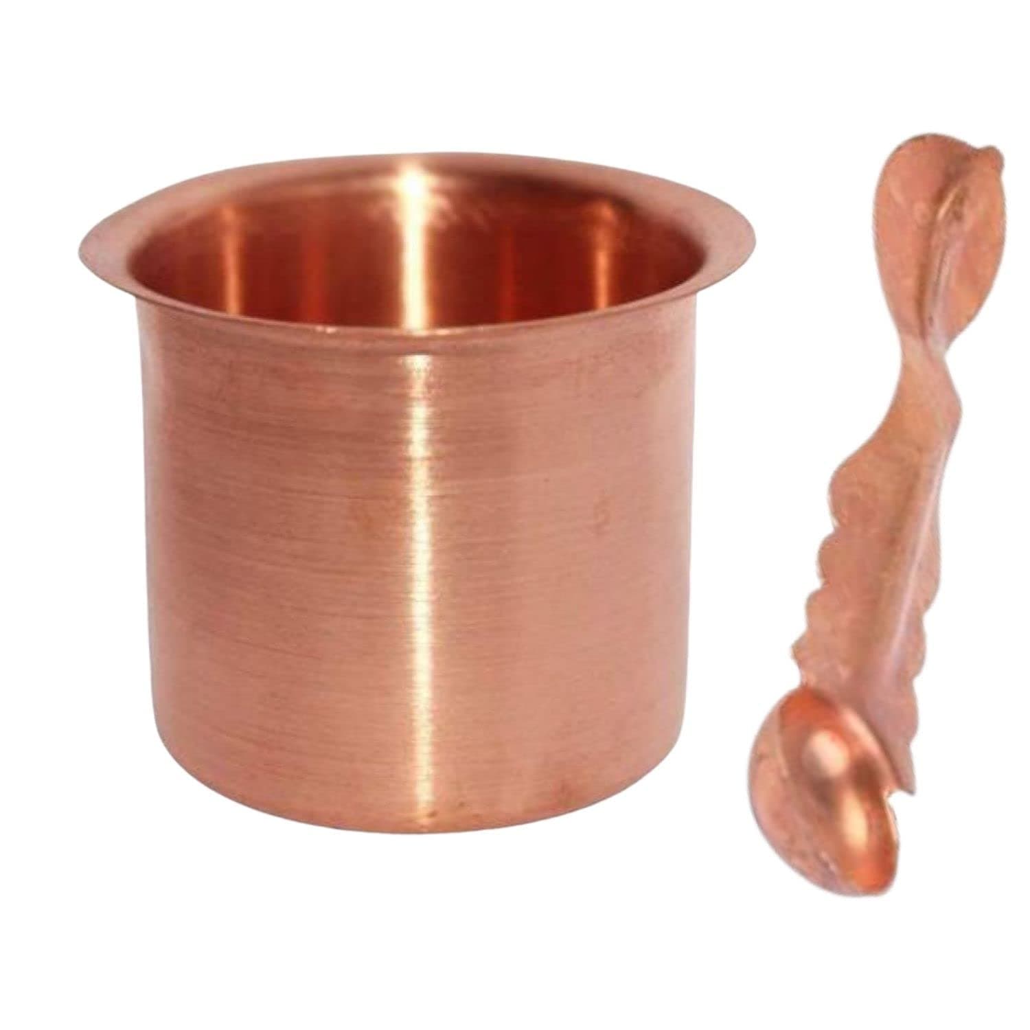 Naisha Hindu Panchpatra Pooja Lota and Spoon (Achman) Set - Handmade Pure Copper Cup