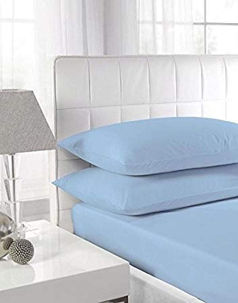 High Street Fashion ® Luxury Percale 16" 40CM Extra deep sheets Fitted Single Double Super King Size Bedding Bed Sheet & Pillow Pair Case (Sold Separately) (Double, Sky Blue)