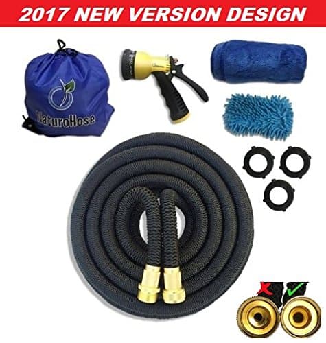New NaturoHose Expandable Garden Hose Water Hose with 8 Spray Nozzle. Strongest Expanding Garden Hose on the Market with Triple Layer Latex Core & Latest Improved Extra Strength Fabric Protection