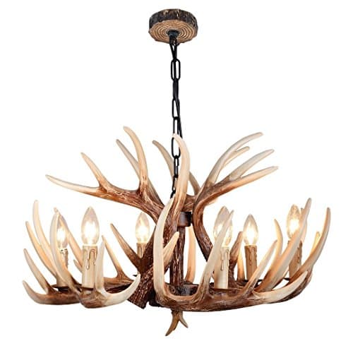 CHIRPSSTAG Vintage Style Resin Deer Horn Antler Chandeliers,6 Lights(Bulbs Not Included)