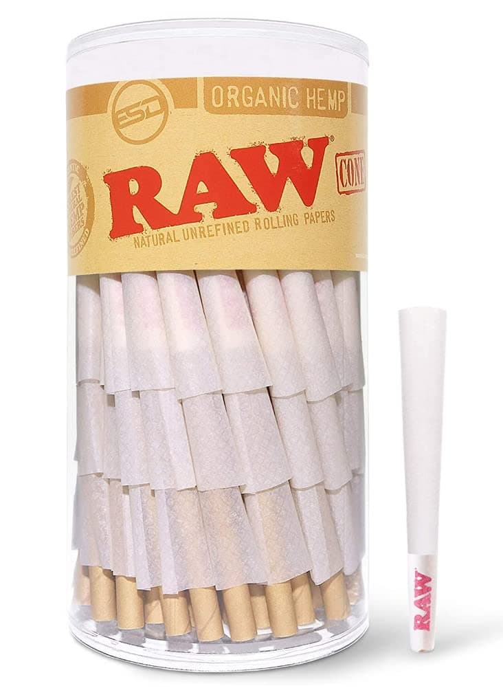 RAW Cones Organic 1 1/4 Size | 100 Pack | Pure Organic Pre Rolled Rolling Paper with Tips & Packing Sticks Included