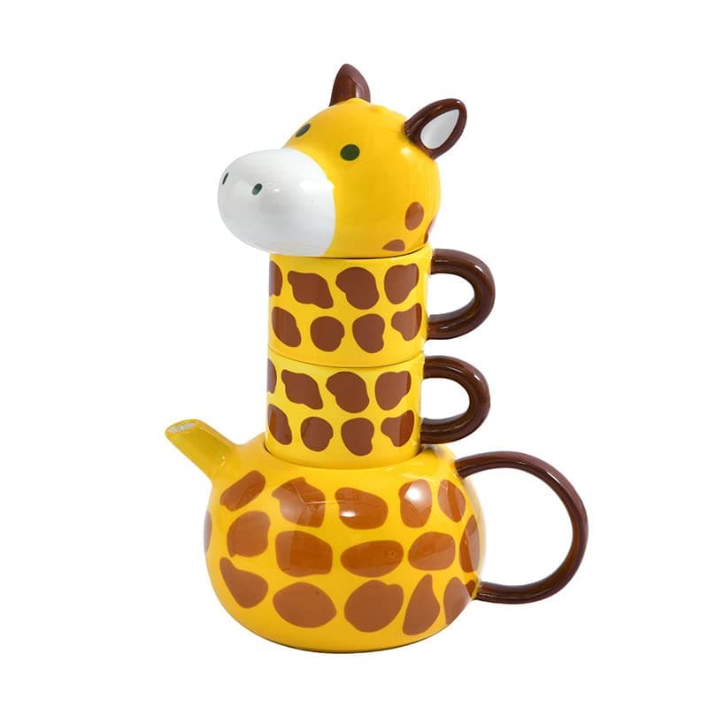 RORA Giraffe Tea Kettle with 2 Tea Cups Set, Hand-painted Ceramic Teapot Set for Coffee Latte Milk Tea Flower and Fruit Tea (17 oz/500 ml)