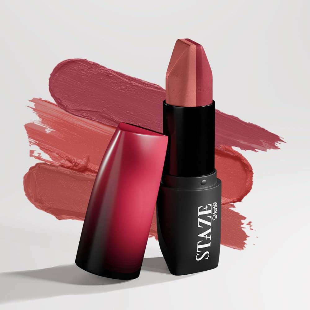 Staze 9To9 Love Tri-Angle 3 In 1 Matte Lipstick |3 Unique Shades In 1 | Transfer-Proof | 12 H Longstay | Non Drying Formula With Intense Color Payoff | 03 Caramel Rose | 3.8 G