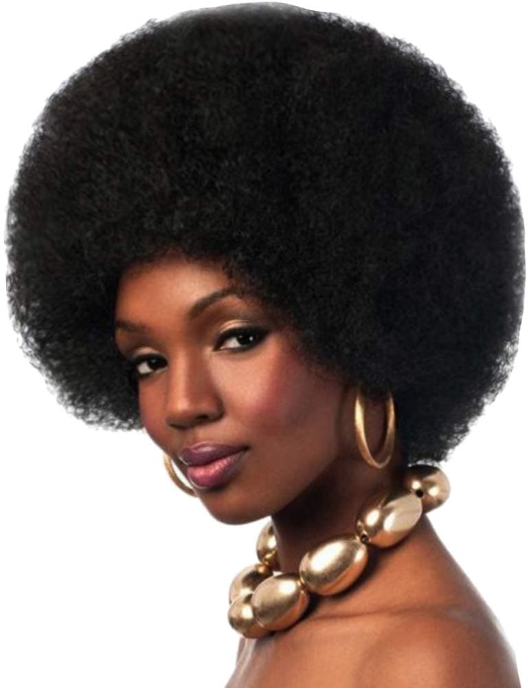 Exvogue Fluffy Medium Afro Wig for Black Womem Synthetic Fiber Hair Puff Wig Non-lace Glueless Replacement Wigs Black #1B Color (Medium)