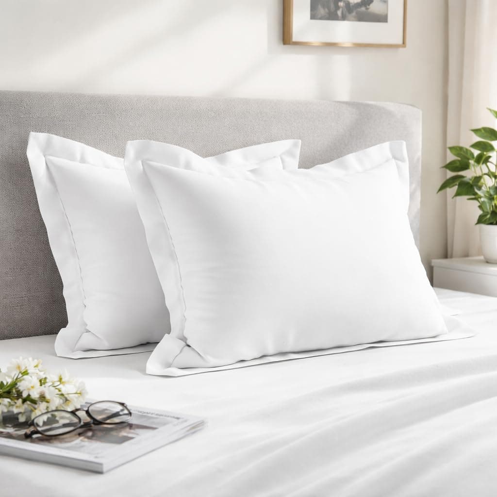 Pizuna 100% Cotton Standard Pillowcases 2 Pack White 50x75cm, 400 Thread Count Long Staple Combed Cotton Soft Pillow Cover, Sateen Weave Oxford Pillow Cases (Cooling Pillowcase 2PC)