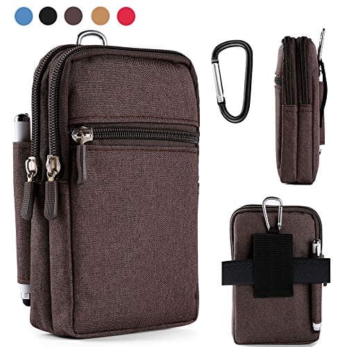 Versatile Nylon Dual Phone Holster Case Waist Belt Loop Pouch Bag 3 Zipper Pockets for iPhone 12 Pro Max 12 11 Pro X Xr Xs Max Galaxy S21 Plus Note 20 Ultra Note 10 Plus