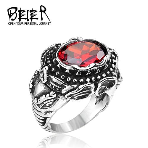 Rainy Today Ring Size 7-13 Stainless Steel New design Elephant Side Red Stone Ring For Boy Girl Titanium Steel Men's Vintage Ring BR8372