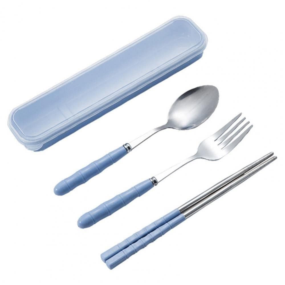 EVEN Spoon Set Stainless Steel Chopstick, Spoon and Fork Cutlery Set for Women, Men, Kids Eating Food Portable Tableware Dining Accessories. (Blue)