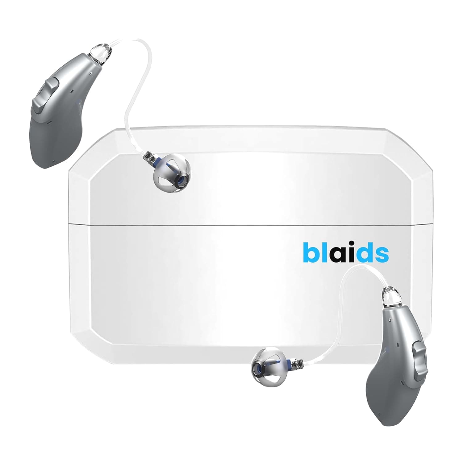 Blaids X Neuro Rechargeable RIC + Programmable Hearing Aids for Adults with Mobile App Hearing Test & Noise Cancellation, Hearing Aids for Seniors, Dual Mic & 48 DSP Channels. USA-Made Processor,Grey