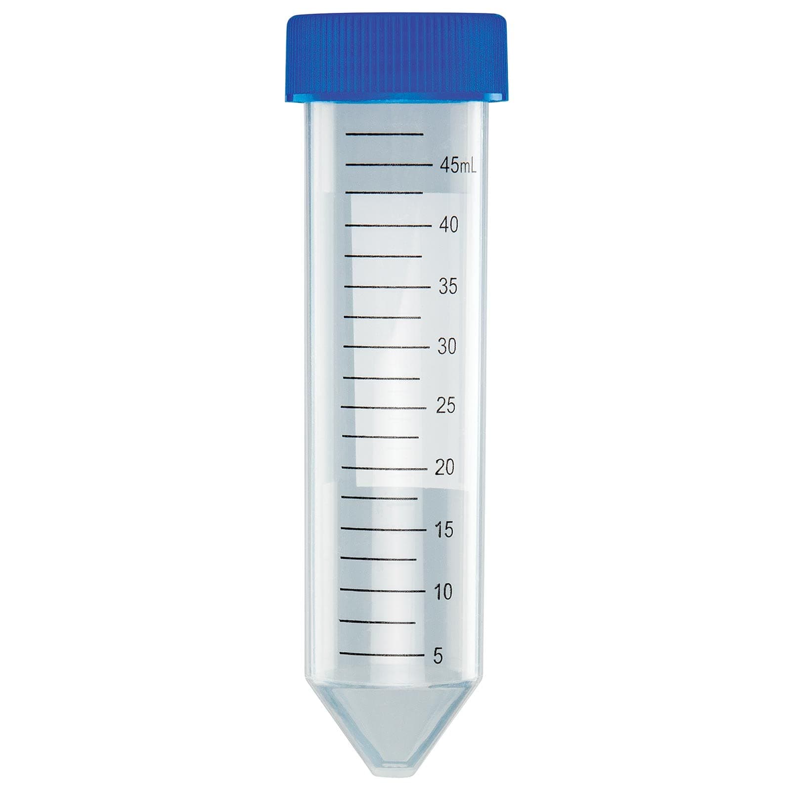 Globe Scientific 6288 Polypropylene Centrifuge Tube with Attached Blue Flat Top Screw Cap, Sterile, Printed Graduation, Bag Pack, 50mL Capacity (Case of 500)