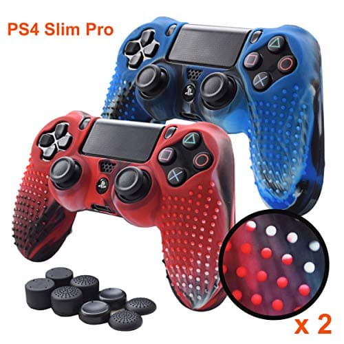 Pandaren PS4 Controller Grips,Studded Anti-Slip Silicone Cover Skin Set Compatible for PS4 /Slim/PRO Controller(Skin x 2 + FPS PRO Thumb Grips x 8)