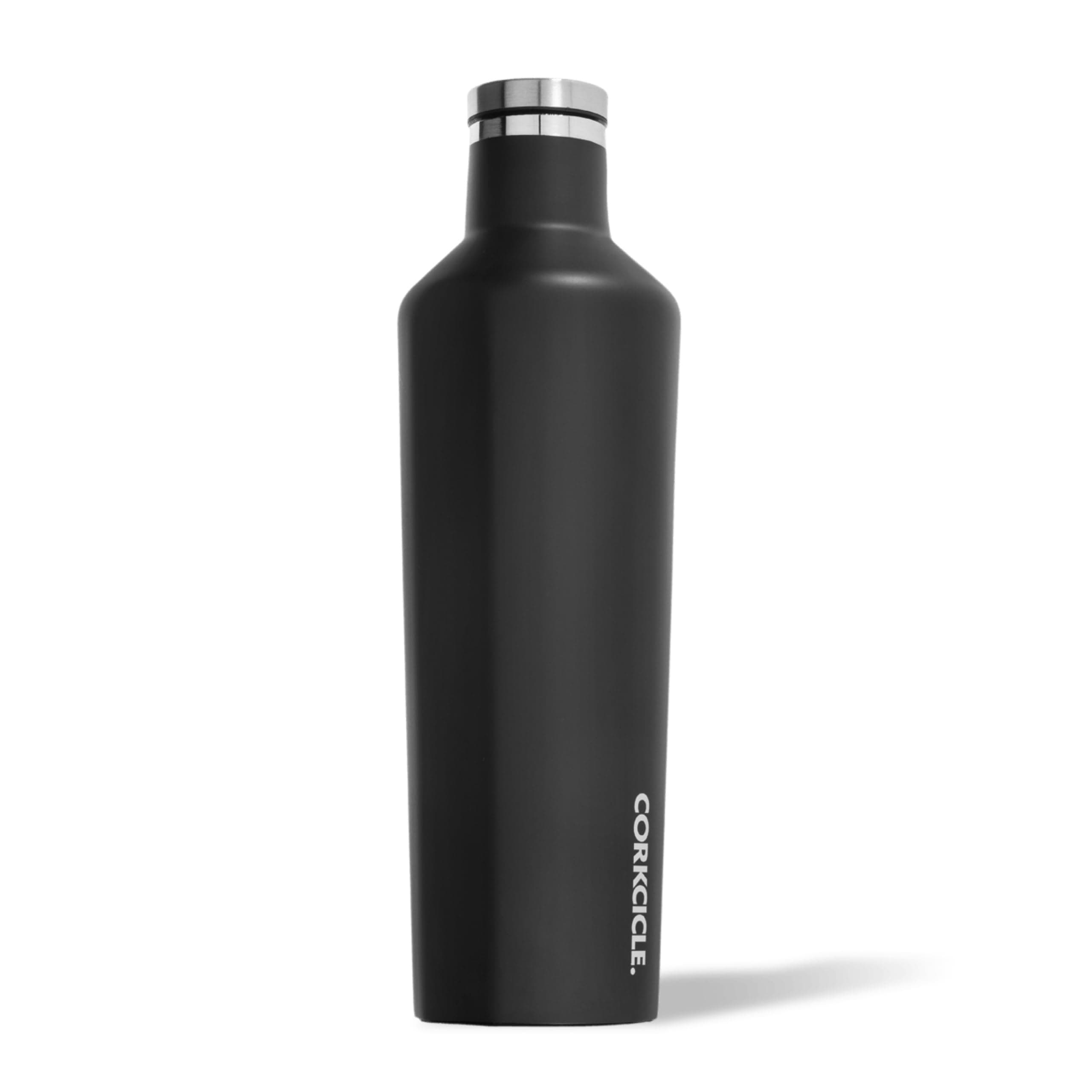 Corkcicle Canteen - Triple Insulated Stainless Steel Water Bottle with Straw - Keeps Cold for 25+ Hours and Hot for 12 Hours - Leakproof, Reusable, BPA-Free, Dishwasher Safe - Matte Black, 750ml/25oz