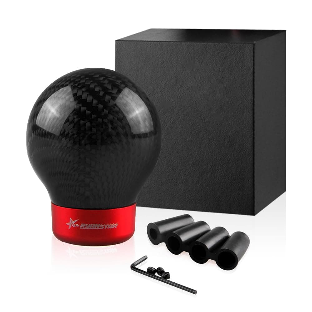 RYANSTAR RACING Carbon Fiber Shift knob Round Ball Gear Shift Shifter Knob Head Manual Car with 8mm/10mm/11mm Adapter