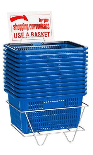 Blue Shopping Baskets 12 W x 17 L x 8 D with Plastic Handles - Set of 12