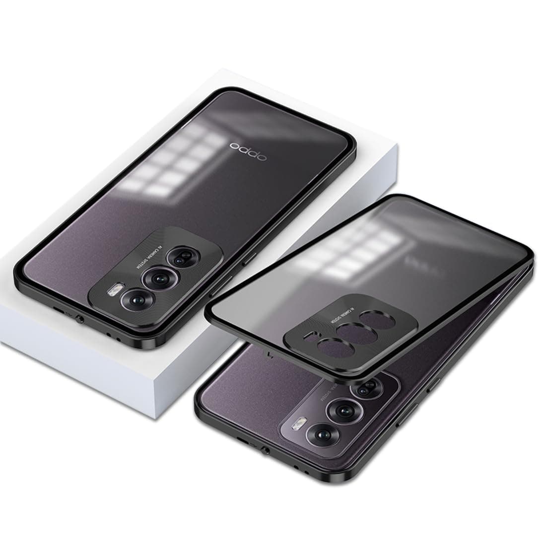 QUIETIP Case Compatible with Oppo Reno 12 Pro 5G,Metal Frame + PC Frosted Surface Back Cover with Camera Protection,Black