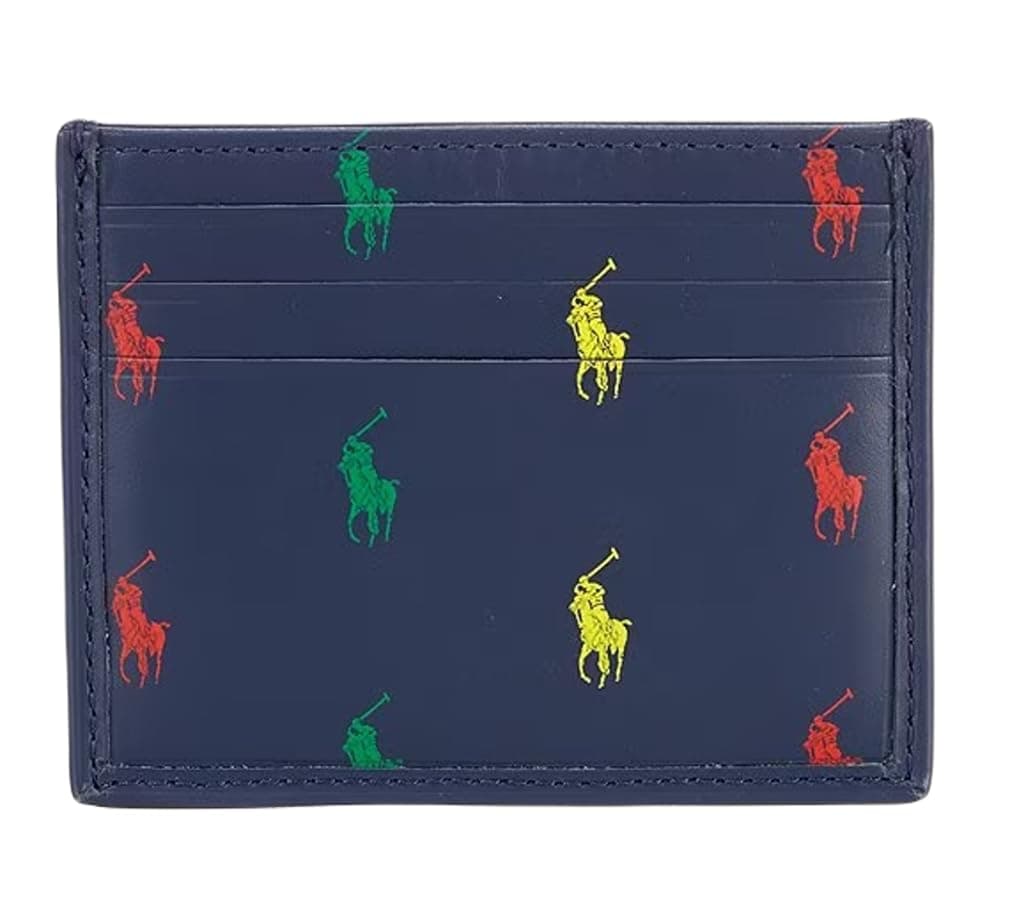 POLO RALPH LAURENMens Signature Pony Leather Slim Card ID Case (Navy/Multi)