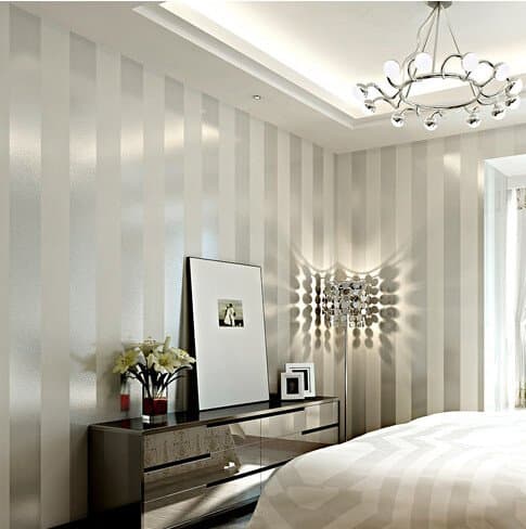 LFNRR High quality Simple and modern non-woven wallpaper bedroom living room sofa TV background wall solid gold silver black and white horizontal striped wallpaper meters long and 9.5 meters wide and 0.53 m,11083