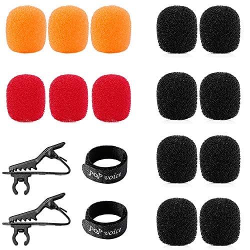 PoP voice 14Pcs Mini Lavalier Lapel Microphone Sponge Foam Cover, Wind Filter, Headset Microphone Windscreens with 2 Clips and 2 Magic Tapes