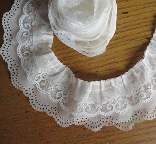 LANGBEEYAR 5 Yards White 3-Layer Pleated Organza Lace Ribbon Gathered Mesh Fabric Handmade DIY Wedding Dress Lace Trim Sewing Craft