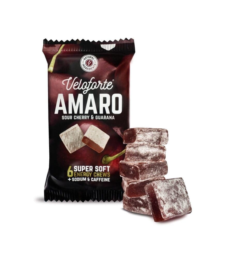 Amaro Natural Energy Chews, Cherry & Guarana Flavour 3 Pack, 42g Fast Release Dual Source Carbs with Caffeine & Electrolytes, Vegan & Gluten Free for Cycling, Running, Marathons & Triathlons