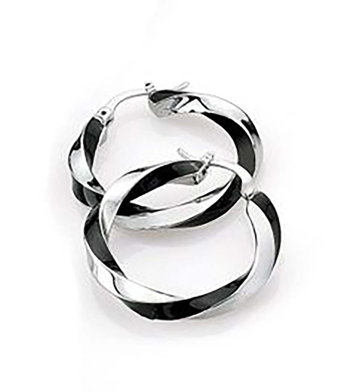 LIA SOPHIA "TWIST & SHOUT" HOOP PIERCED EARRINGS SILVERTONE AND BLACK NEW RV$32