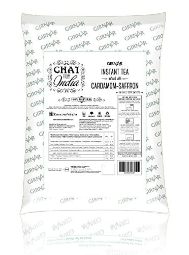 GIRNAR - Indian CHAI with Cardamom & Saffron 100% Natural, NO Milk. 500GR Pouch (50 Individual sachets of 10gr) Instant Tea with Indian Spices
