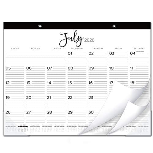 2020 Desk Calendar - Large Desk/Wall Monthly Calendar 2-in-1, 22" x 17", January 2020 - December 2020 with Hanging Holes, Ruled Blocks - Black & White