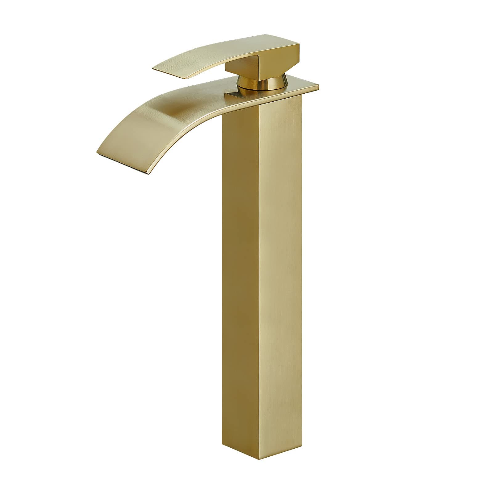 BESyBrushed Gold Waterfall Spout Bathroom Faucet, Tall Single Handle Bathroom Vessel Sink Faucet, Rv Lavatory Vessel Faucet Basin Mixer Tap, Brushed Gold