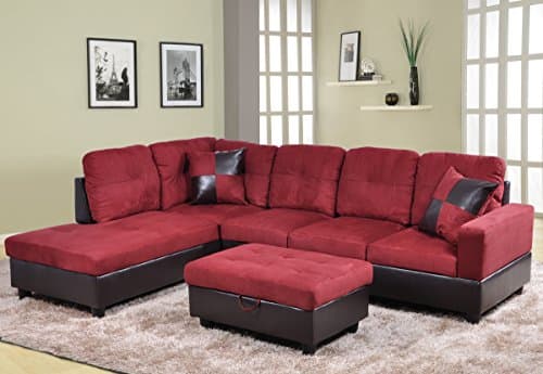 Eternity Home Andover 3 Seated Left Facing L Shaped Sectional Red Sofa with Ottoman