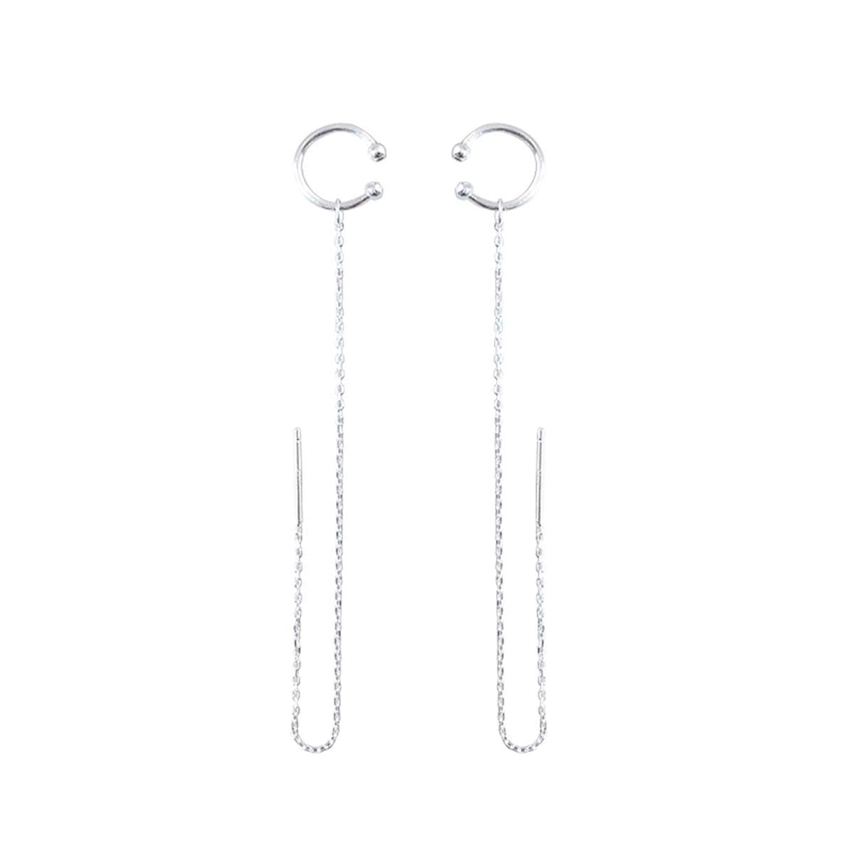 Threader Tassel Earrings 925 Sterling Silver Cuff Chain Earrings for Women Dangle Long Earrings