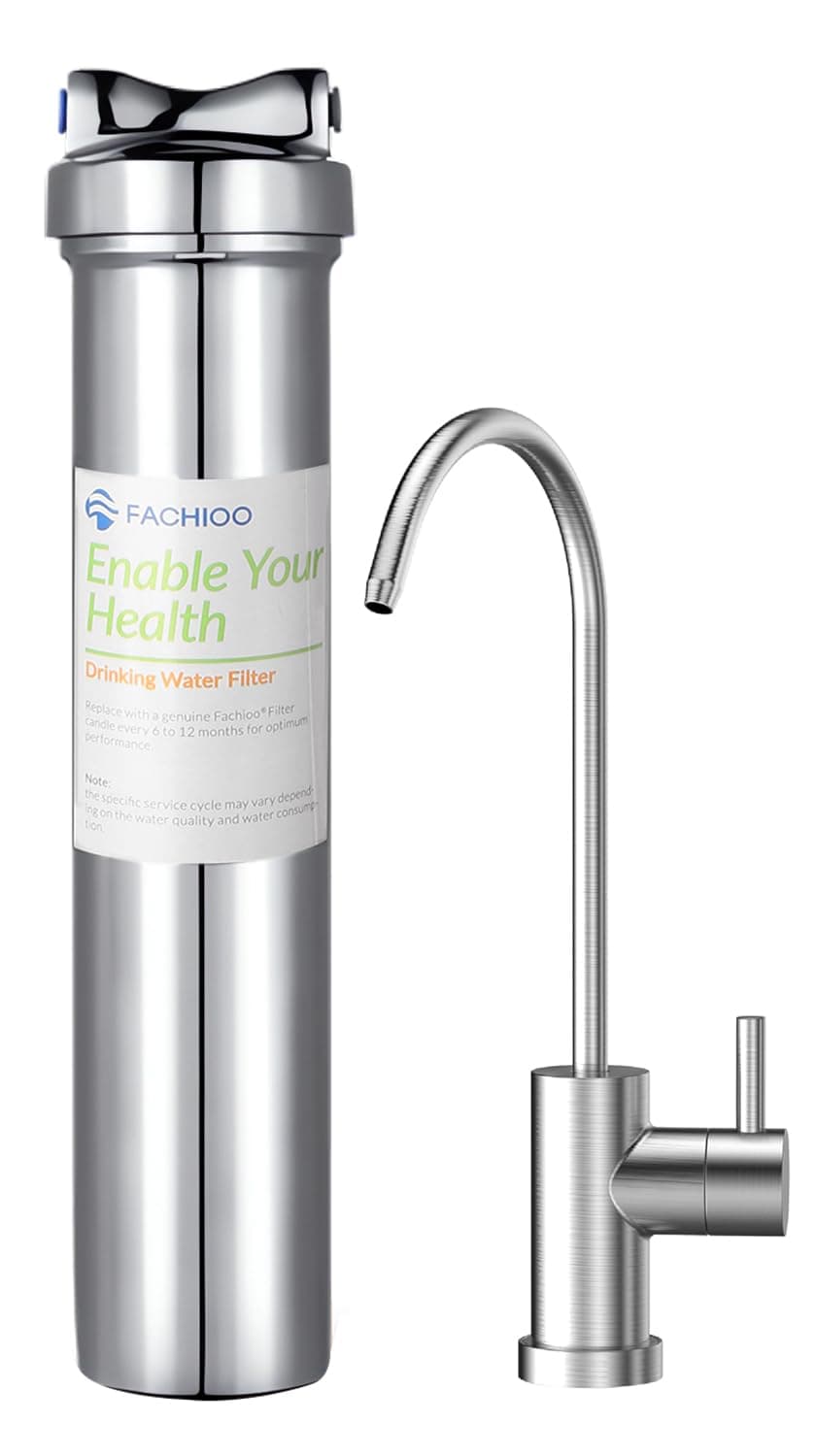Stainless Steel Under Sink Water Filter with Ceramics Purification Filter, Under Sink Water Filtration System, NSF/ANSI 42 Certified, Reduces PFAS, PFOA/PFOS, Lead, Chlorine, Bad Taste & Odor