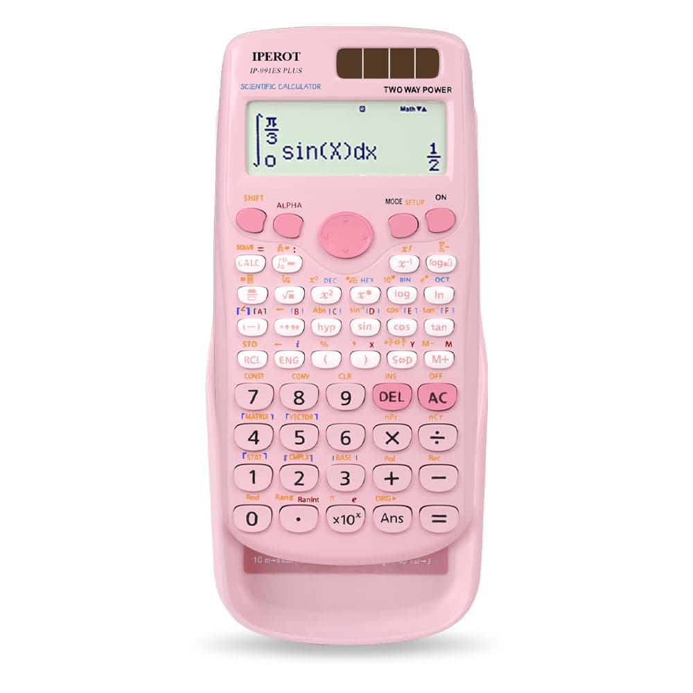 Scientific Calculators, Solar Scientific Calculator Large Screen 417 Function, Calculators Very Suitable for High School and College Students Calculus Algebra and Other Math Textbooks (Pink)