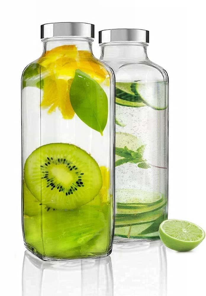 castanea Glass Water Bottle With Leak-Proof Airtight Stainless Steel Lid For Water, Smoothie, Juices - Reusable Travel Drinking Fridge Bottles 1000Ml (1)