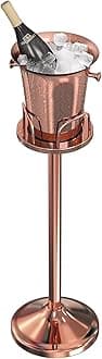 Ice Bucket with Stand Christmas Stainless Steel Standing Bucket Ice Cube Container, Wine Bucket on rack Rose Gold Ice-Bucket for Wine Beer KTV Club Bar Bbq Party Wedding, 12lb 5L,1 pack