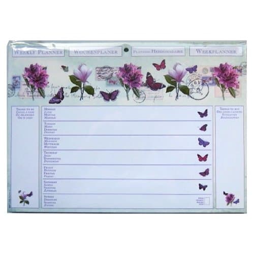 A4 Weekly Planner Undated - Butterflies & Flowers Design - Pad with 60 Sheets - Size 297mm X 210mm