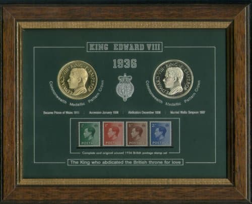 King Edward VIII Abdication Framed Pattern Crown Coin & Stamp Display Gift Set