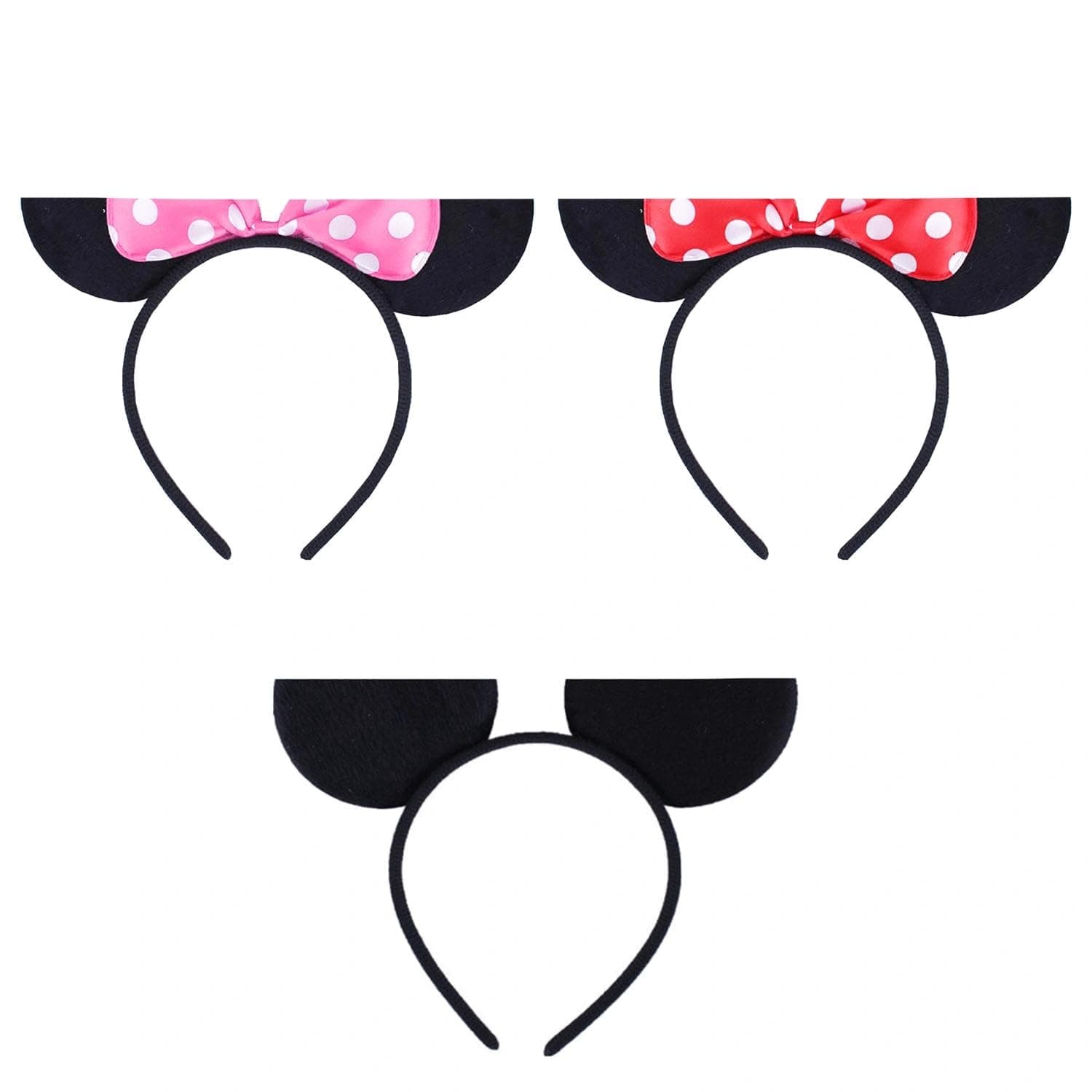 3 Pcs Mickey Mouse Ears, Black Ears And Minnie Birthday Party Accessories, For Adults/Children Fancy Dress Costume Head Band Accessory Decoration Gift