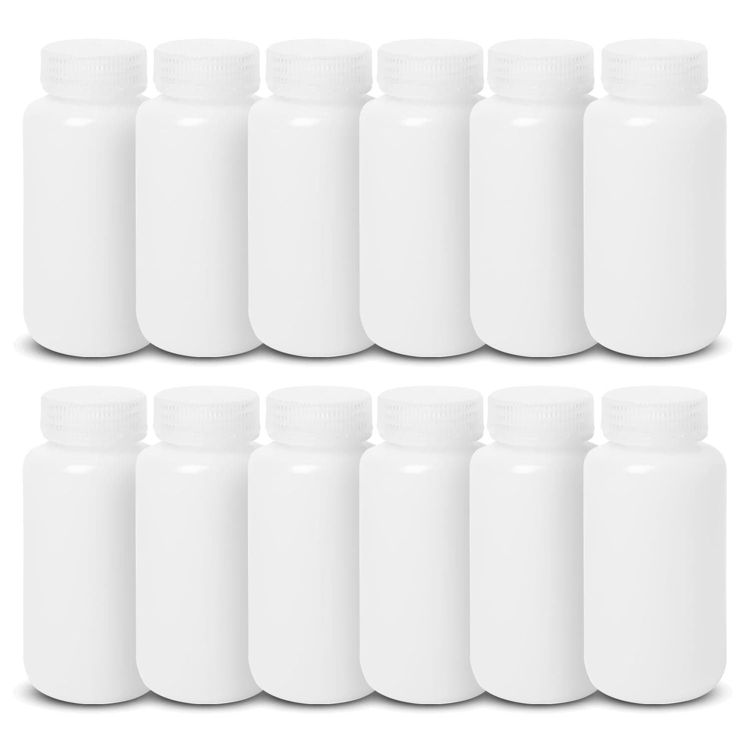 United Scientific® Unistore™ Sample Containers with Lids - 8 Oz Bottles with Caps (250ml) Capacity - HDPE Bottle with Lid - Wide Mouth Reagent Bottle - Leak Proof Sample Bottles, Pack of 12