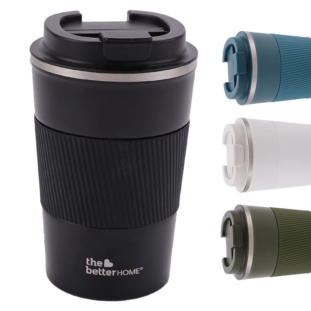 The Better Home 510 ml Insulated Coffee Cup Tumbler | Double Walled 304 Stainless Steel | Leakproof | Spillproof Silicone Rim | 6 hrs hot & cold | BPA Free | Perfect For Travel, Home & Office | Black