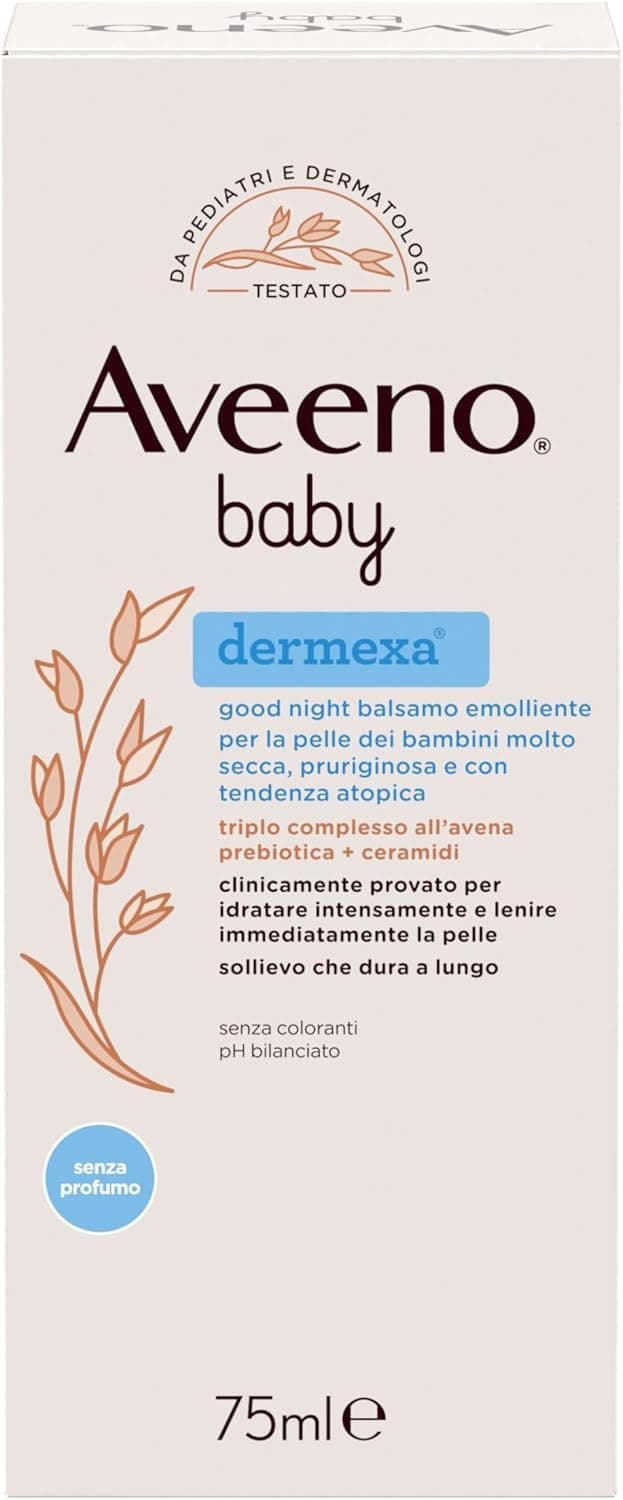 Aveeno Baby Dermexa Good Night Emollient Balm (1x 75ml), for Immediate Soothing and Long-Lasting Moisturising Effect, Relief from Irritation and Dryness, Infant Balm for Delicate, Sensitive Skin