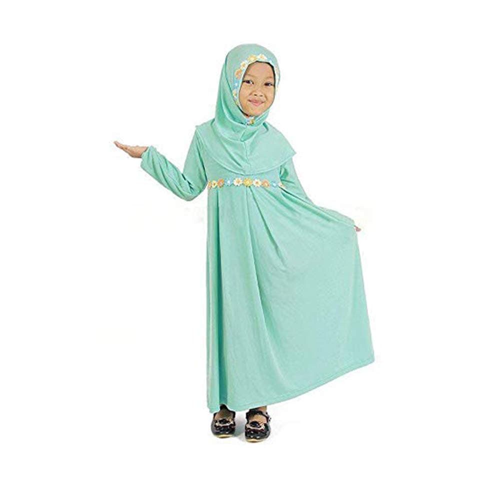 Muslim Dresses Muslim Abayas + Hijab 2PC Flower Waistband for Toddler Kids Girl