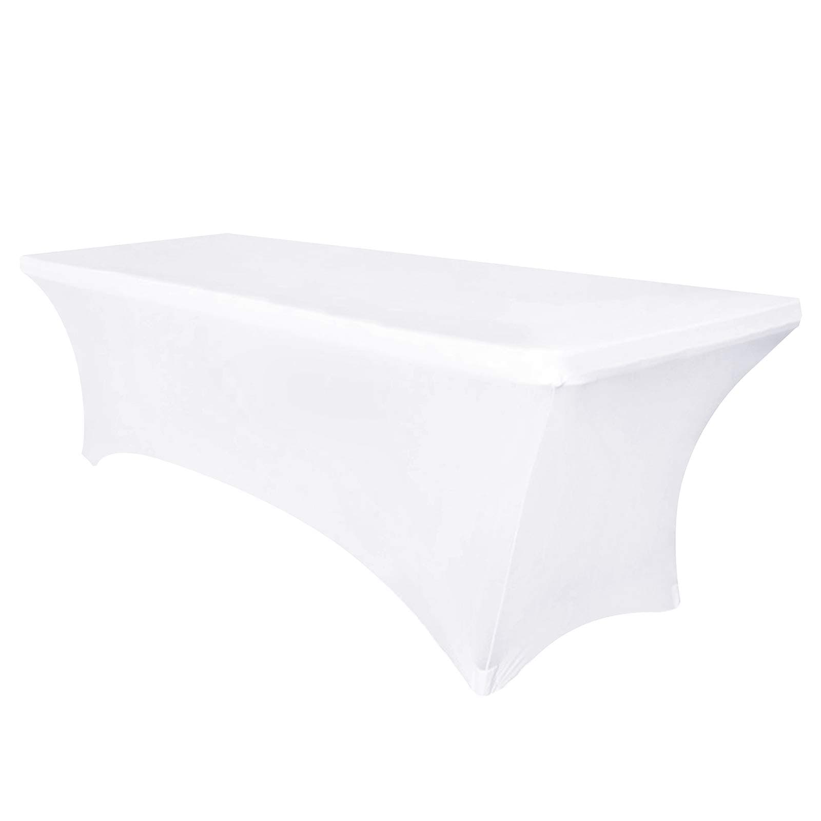 Obstal 6ft Stretch Spandex Table Cover for Standard Folding Tables - Universal Rectangular Fitted Tablecloth Protector for Wedding, Banquet and Party (White, 72 Length x 30 Width x 30 Height Inches)