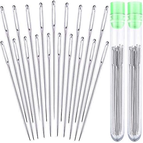 Large-Eye Hand Sewing Needles 2.3 inches (60mm) 10 pcs and Big Eye Stitching Needles 2 inches (52mm) 10pcs in Storage Tube