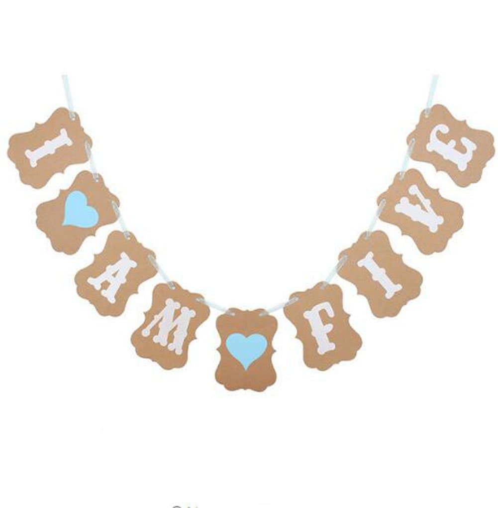 I Am Five Kraft Paper Banner 5 Years Birthday Boy Girl 5th Party Decorations Fifth Bunting Garland Pink Blue (Blue)