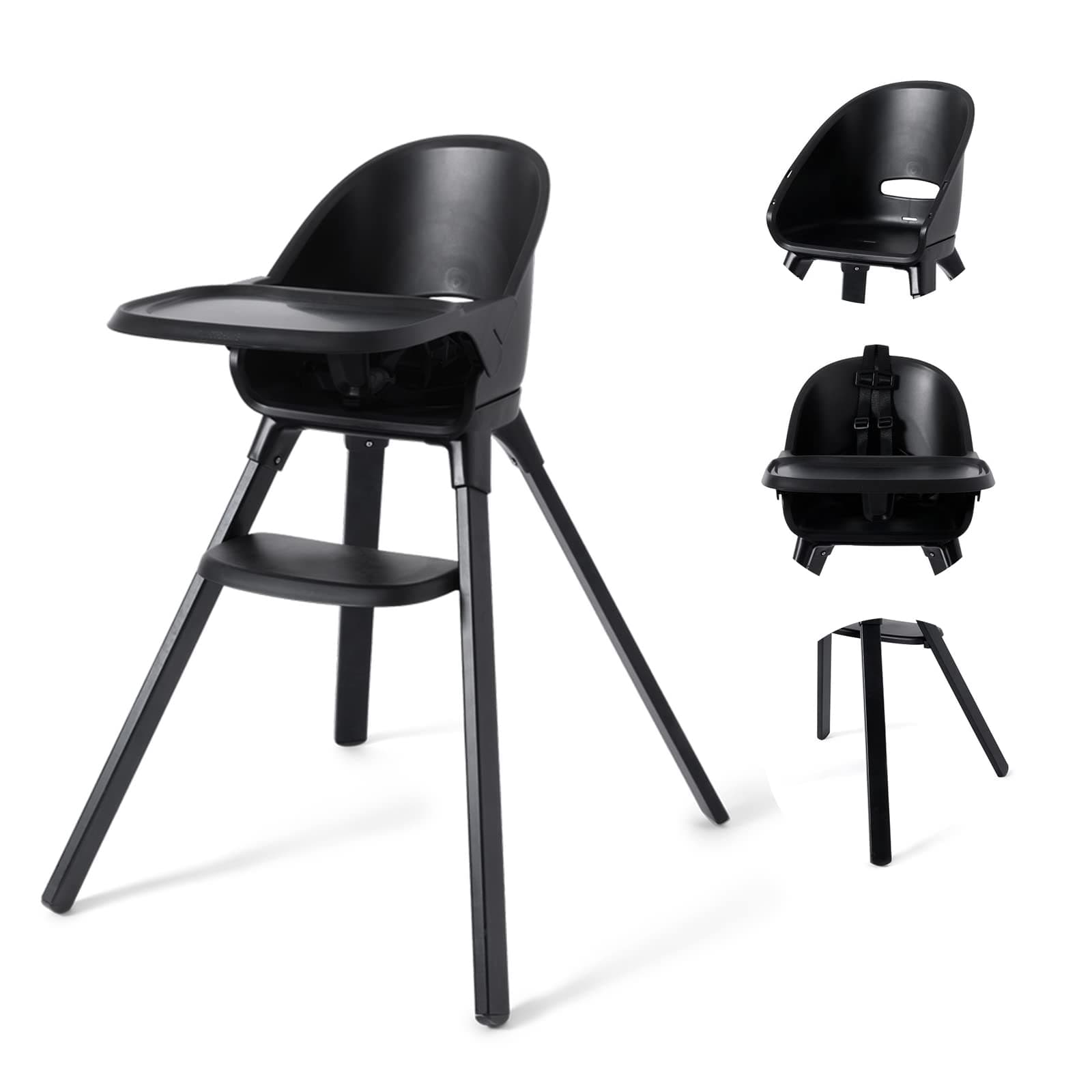 Twistshake Baby High Chair - Black | Made of Beech Wood | Removable Tray - 5-Point Harness - Lightweight | Children's Stool with Footrest | Ideal for 6-36 Months or up to 15 kg