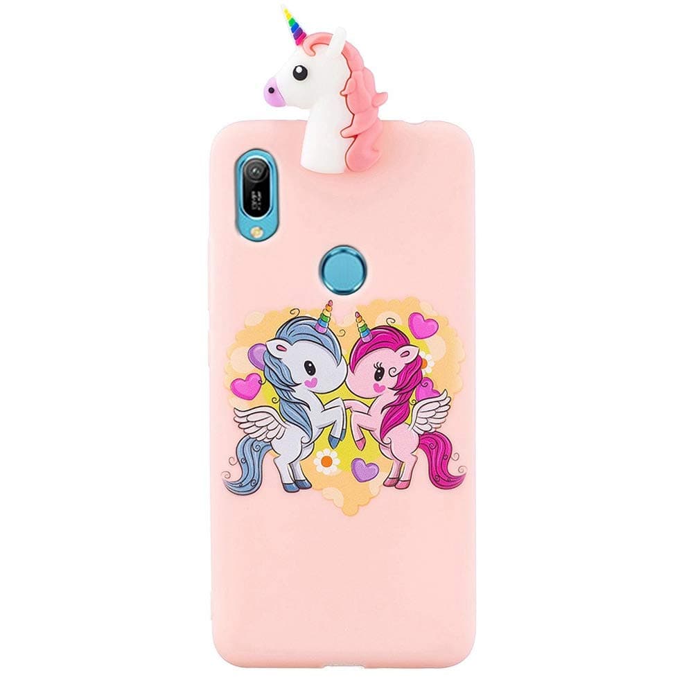SHUNDA Huawei Y6 (2019) Case, Soft Silicone Case 3D Cute Cartoon Skin Shockproof Protective Cover for Huawei Y6 (2019)/Y6 Prime (2019) - Love Unicorn