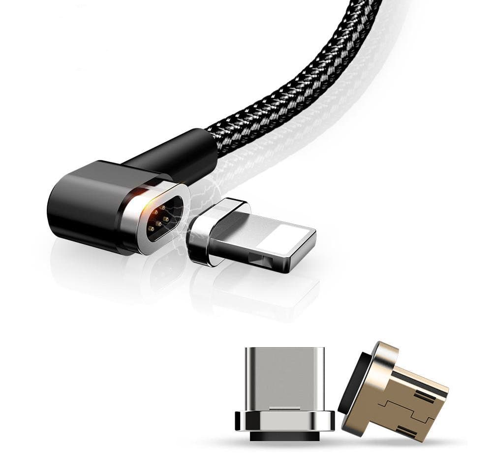 Magnetic Charge Wire for Samsung & Iphone Apple USB Charging Adaptor for Smart Phones and Tablets (Right Angle, Black - & Apple Lightning Connector)