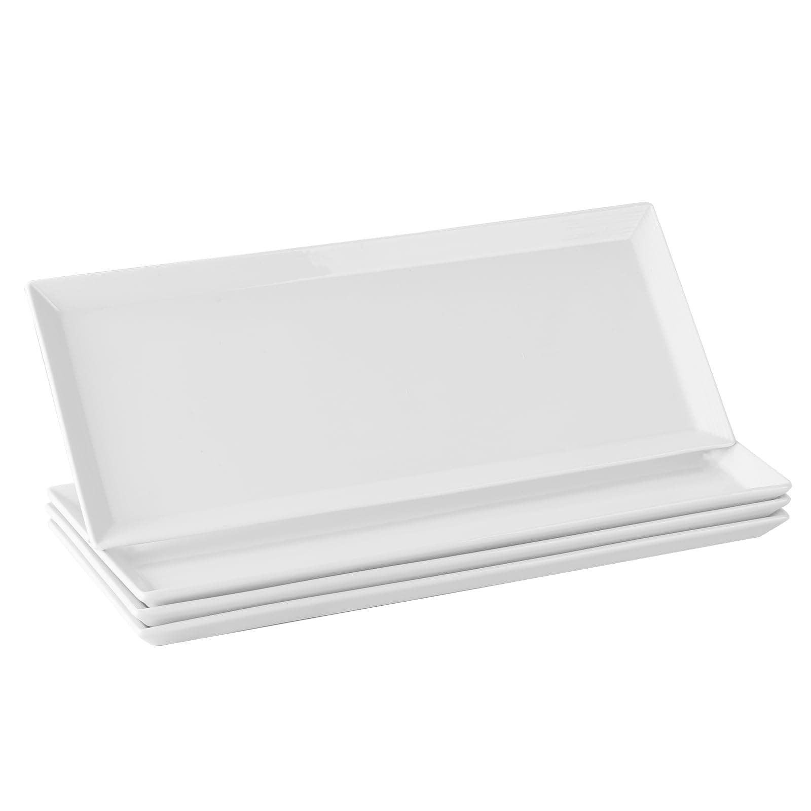 DOWAN Large Serving Platter, 14.5"/36.8cm White Rectangle Dinner Plates Porcelain, Suitable for Appetizers, Meat, Dessert, Pasta, Buffets, Party, Dishwasher & Microwave Safe, Set of 4, Soft White