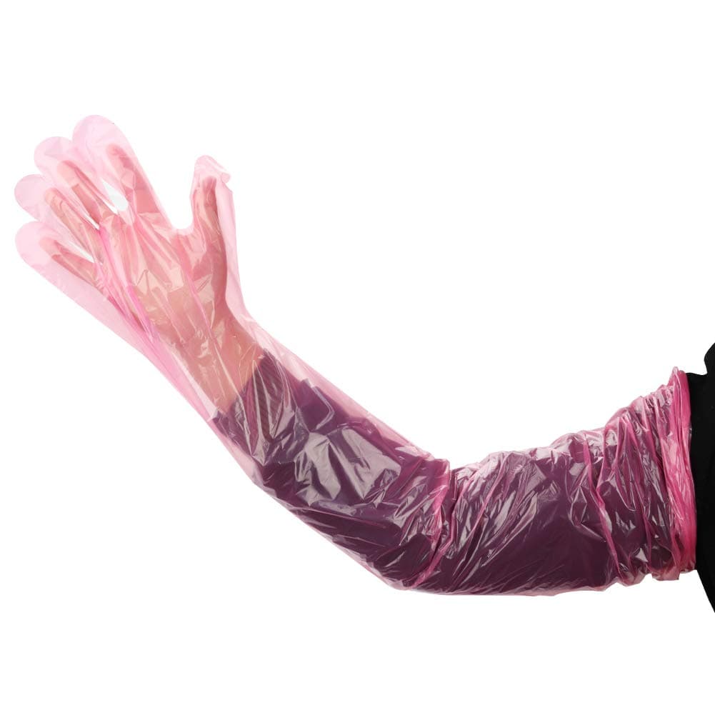 Disposable Long Glove 35 inch Length, 100 per Box Soft Plastic Film Gloves Long Arm Veterinary Examination Artificial Insemination Glove